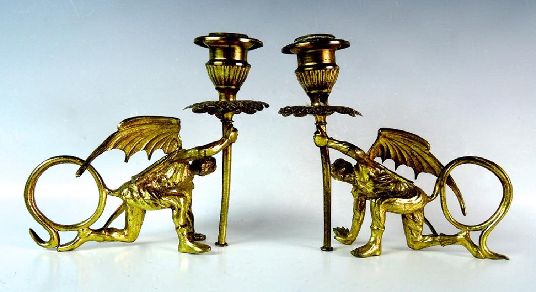 Pair Brass Winged Devils Candlesticks (1 of 6)
