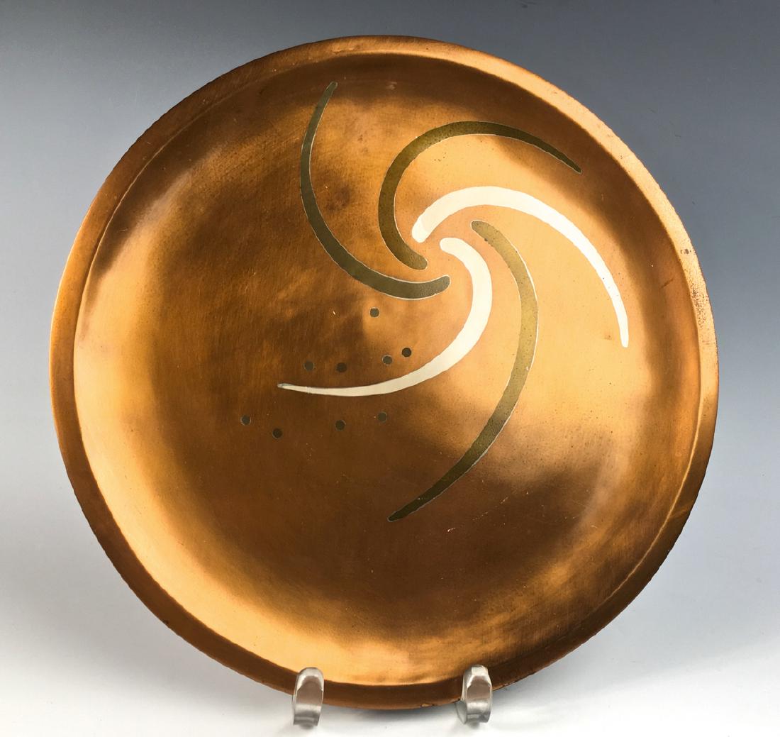 Los Castillos Copper Charger: Circa 1940, Metales Casados charger plate, good condition, one small pinpoint dimple, 10.75" diameter