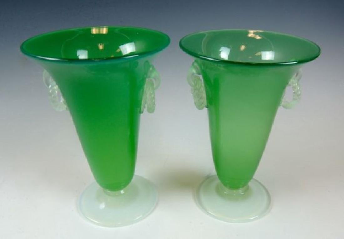 Pair Steuben Green Jade Vases (1 of 4)