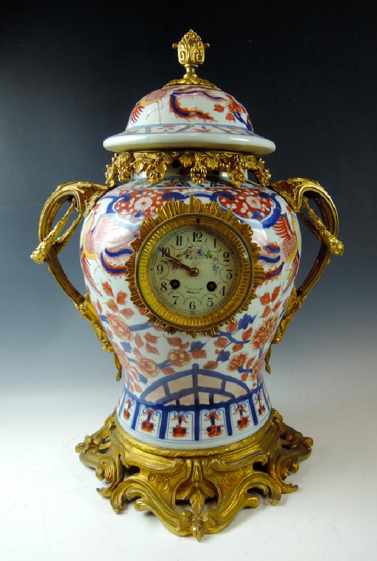 French Dore Bronze Imari Porcelain Mantle Clock (1 of 5)