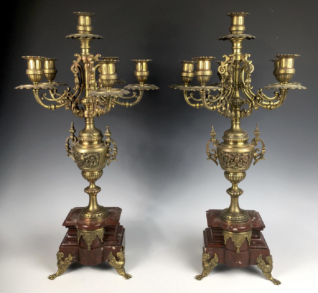 Pair Antique Louis XV Bronze & Marble Candelabra (1 of 1)