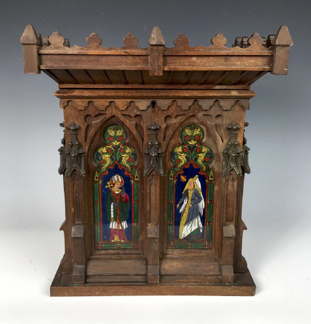 Gothic Style Walnut Reverse Painted Cigar Cabinet (1 of 9)