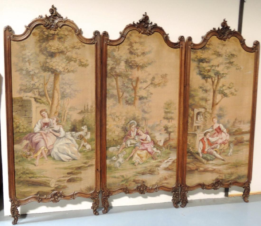 French Aubusson Tapestry Tri-Fold Dressing Screen (1 of 3)