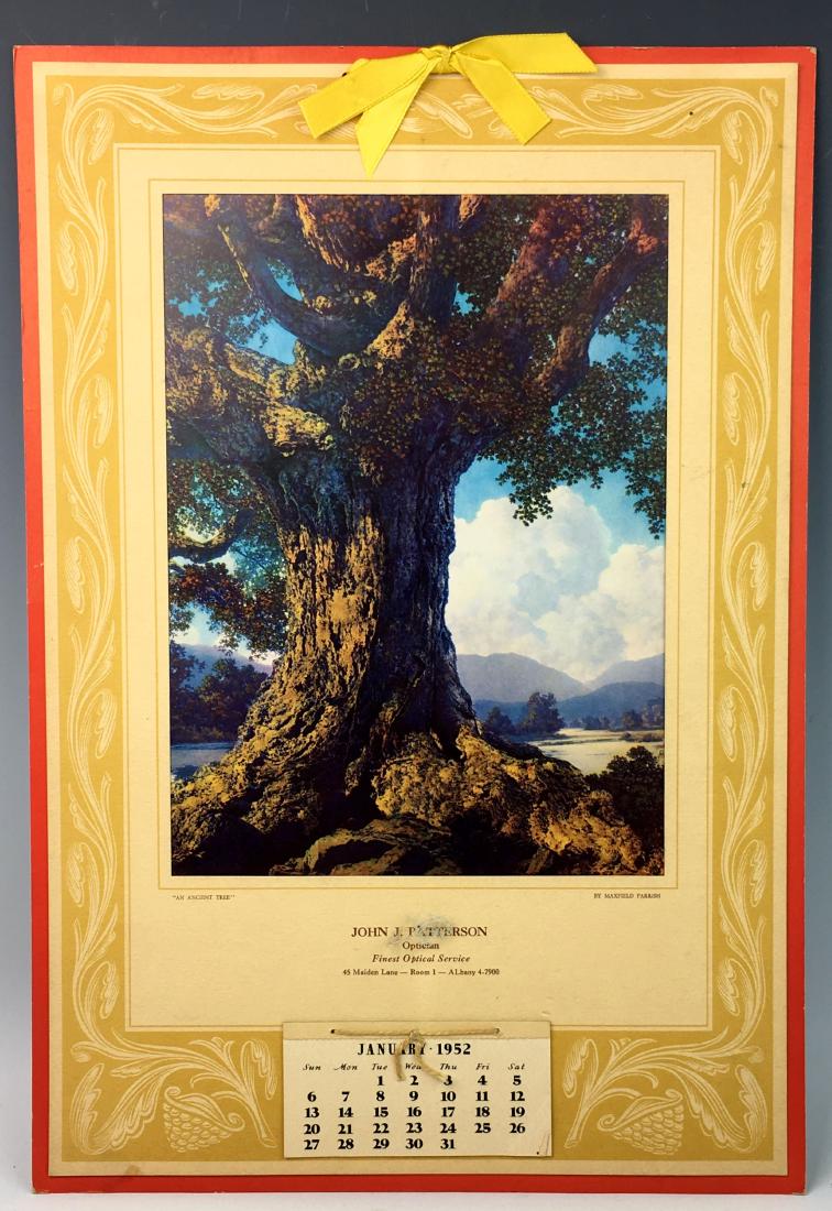 Original Maxfield Parrish 1952 Calendar: An Ancient Tree" advertising John Patterson Optician, unused calendar, original matting and yello ribbon bow, unused condition, 17" x 11.5
