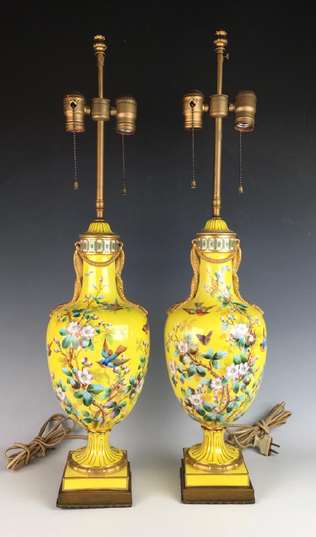 Pair Sevres Style Lamps w/ Hand Painted Birds (1 of 6)