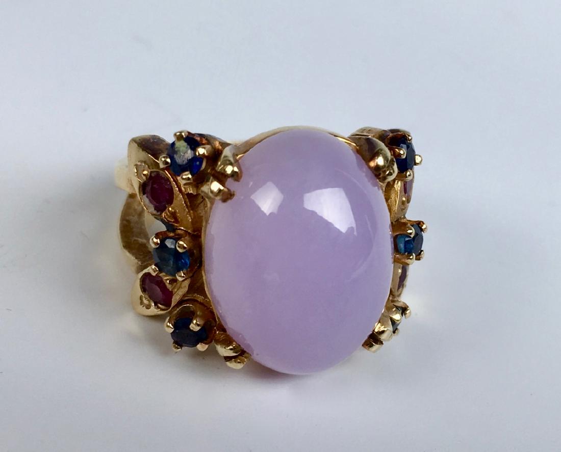 14K Lavender Color Jade Ring w/Sapphires & Rubies (1 of 4)