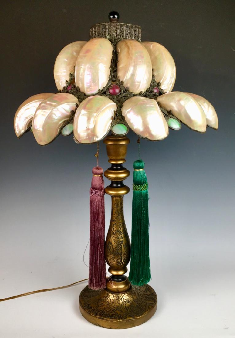 Antique Belle Epoque Austrian Shell & Jewels Lamp (1 of 3)