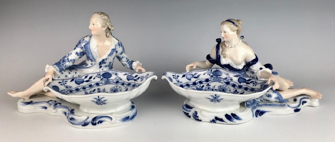 Pair Meissen Blue Onion Sweet Meat Figural Dishes (1 of 8)