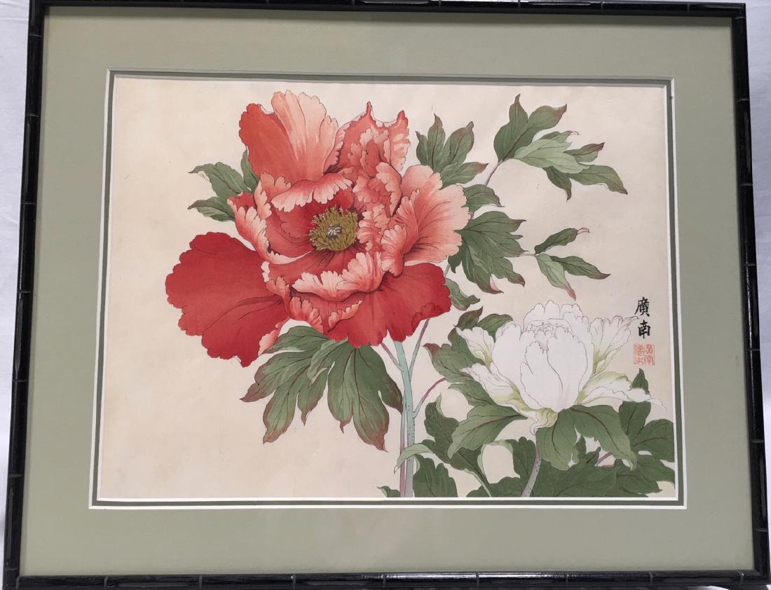 Japanese Woodblock "Red Peony" (1 of 2)