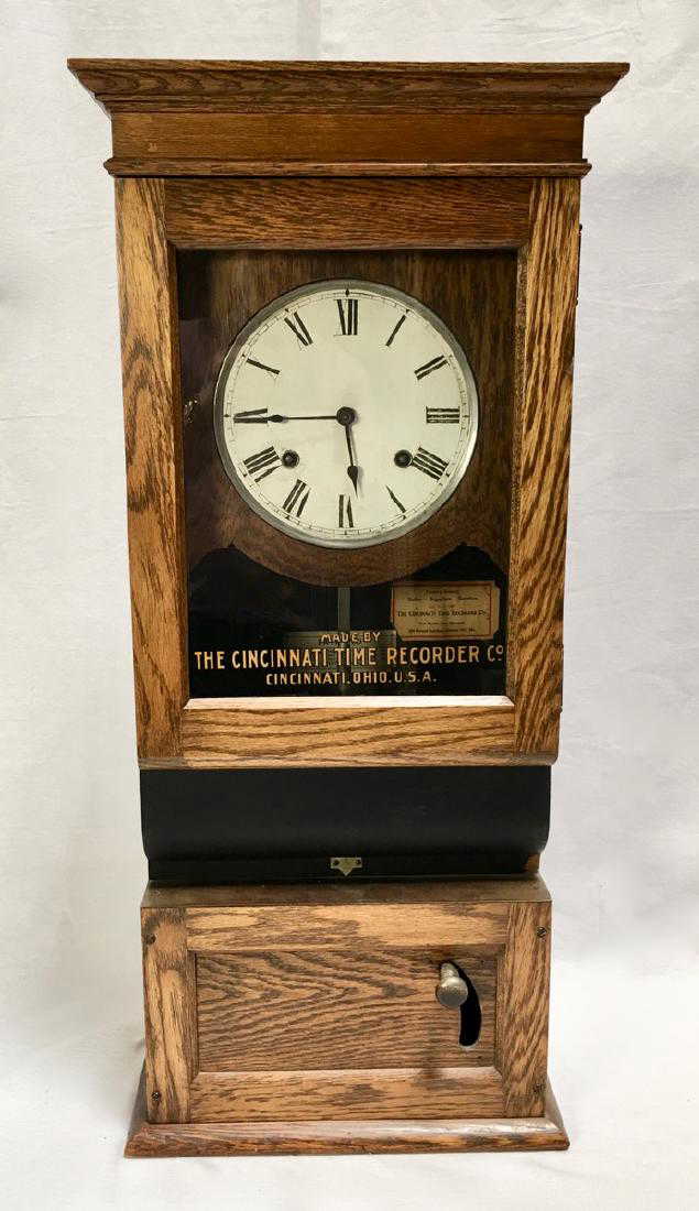 Cincinnati Time Clock with Oak Case