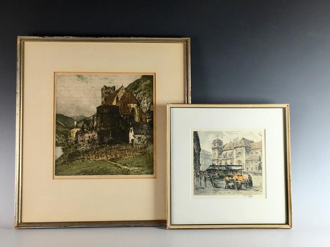 Pair of Signed Colored Etchings (1 of 5)