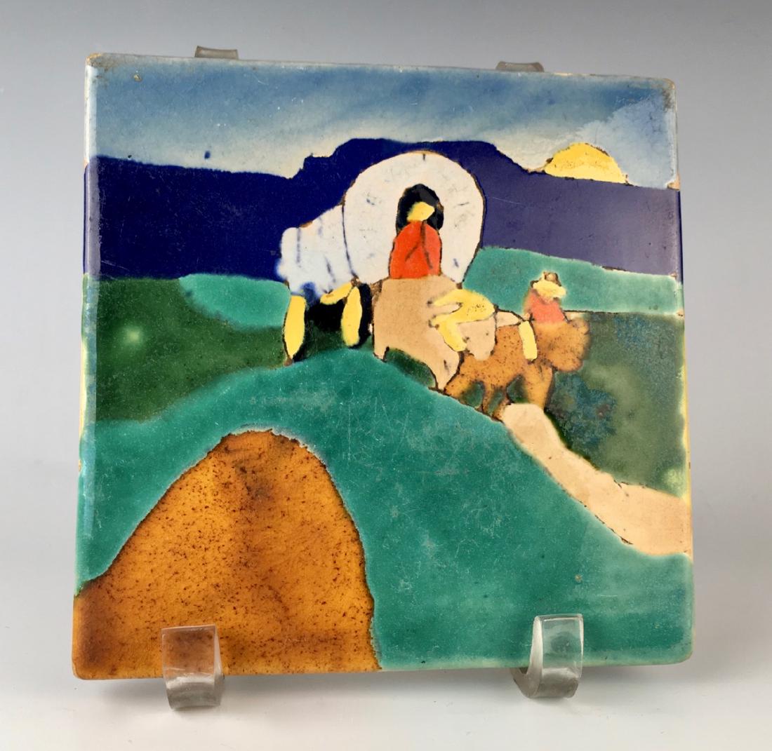 San Jose Pottery Tile "Covered Wagon" (1 of 2)