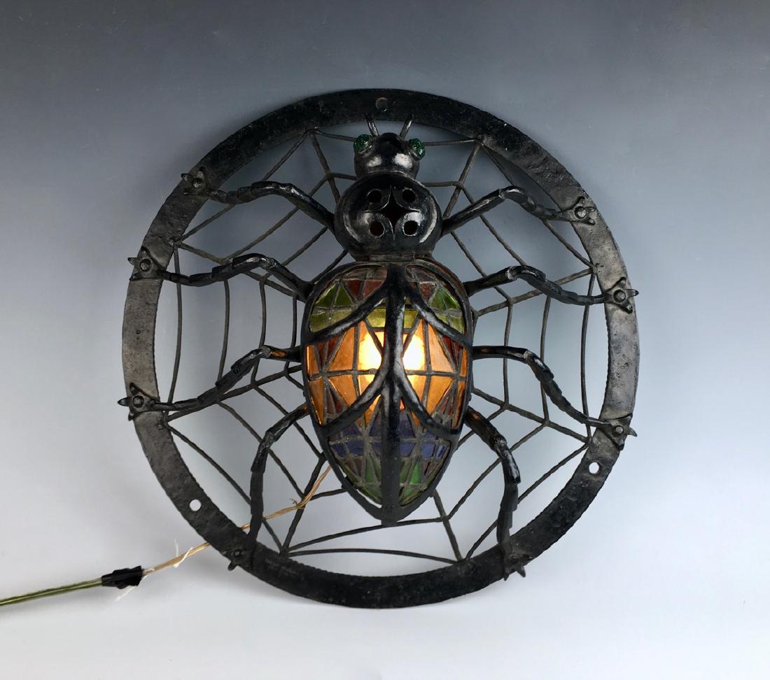 Rare Spider w/ Leaded Stained Glass & Jewels Lamp (1 of 4)