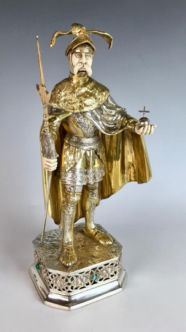 Tall Gilt Sterling Silver and Carved Knight (1 of 4)