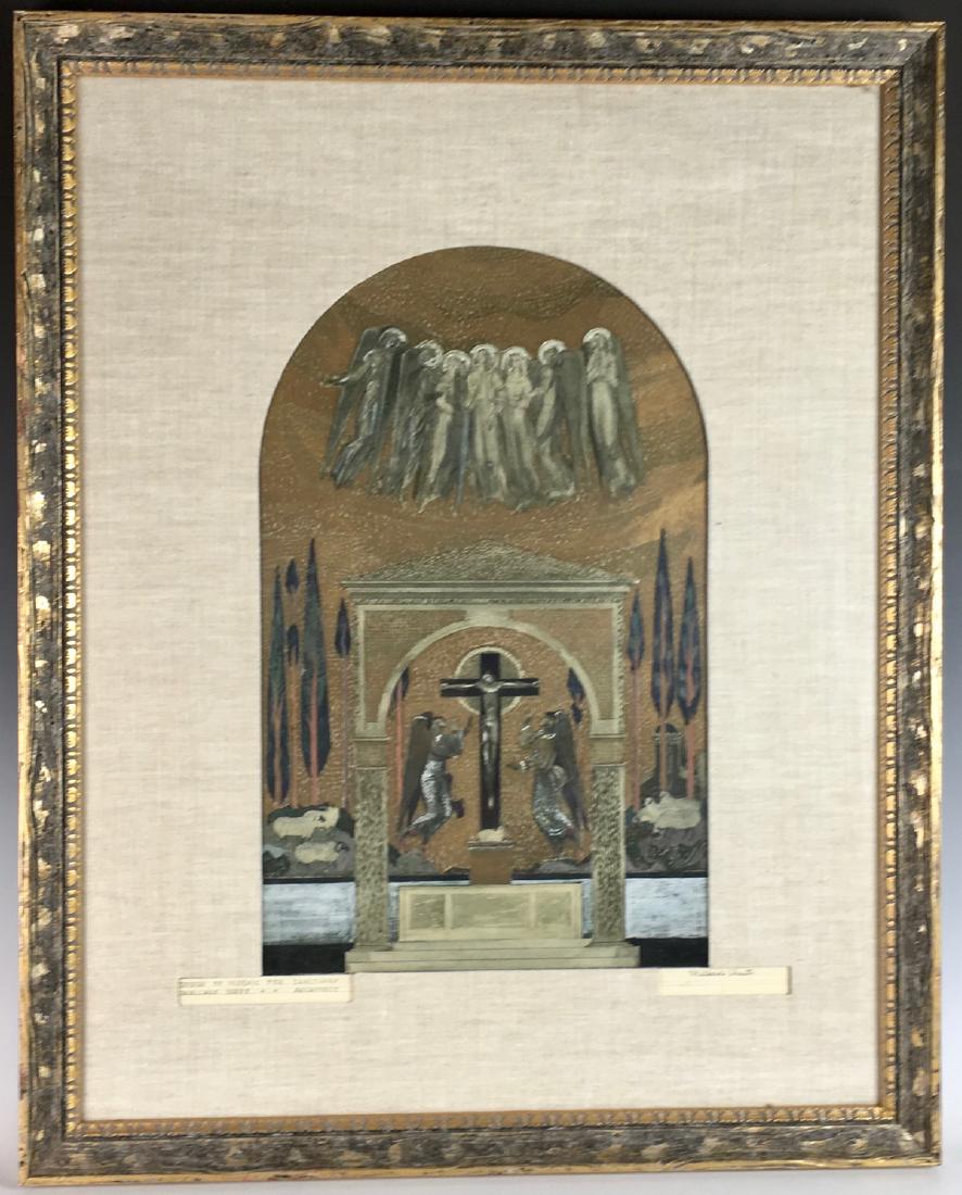Millard Sheets Gouache Architectural Design: Circa 1950, well listed Millard Sheets (1907-1989) designed this mosaic for a sanctuary for Wallace Neff who is a well recognized architect in southern California, created for Church of our Savior of