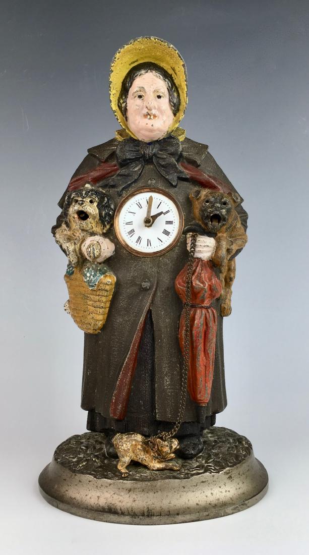 Rare Automaton Clock "Old Lady & Her Dogs" C.1880 (1 of 4)