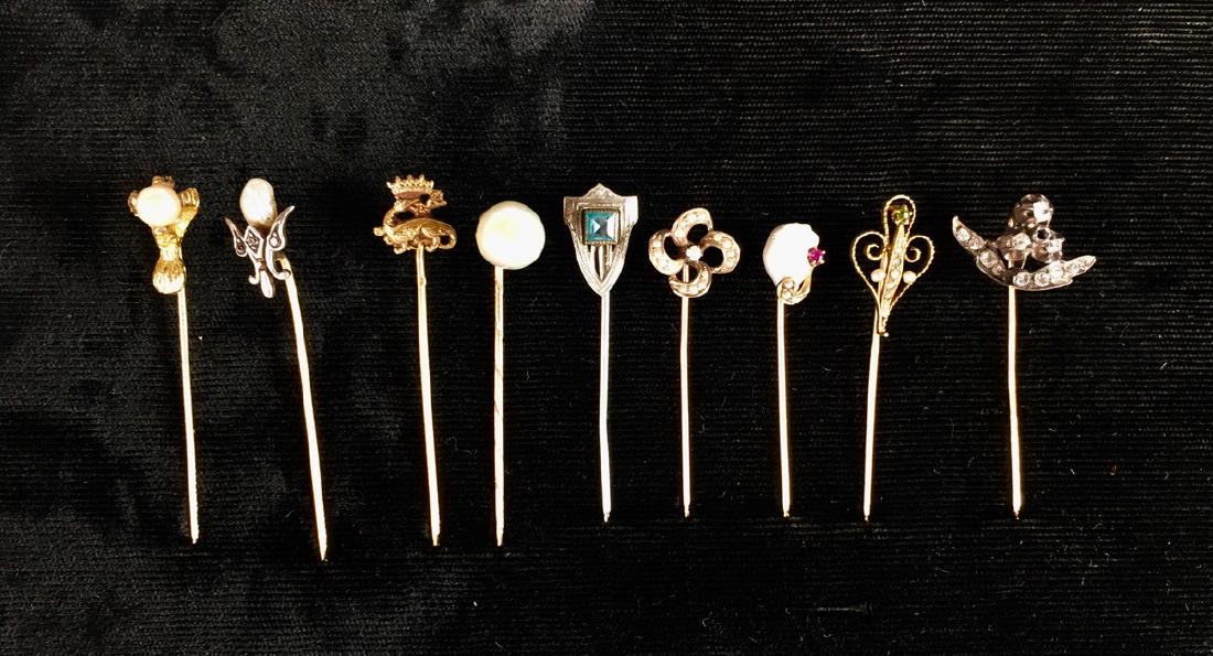 Collection of 9, 14K & 10K Antique Stickpins (1 of 2)