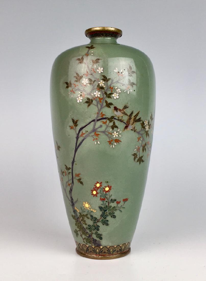 Japanese Mini Cloisonne Vase w/ Gold Wire Birds (1 of 4)