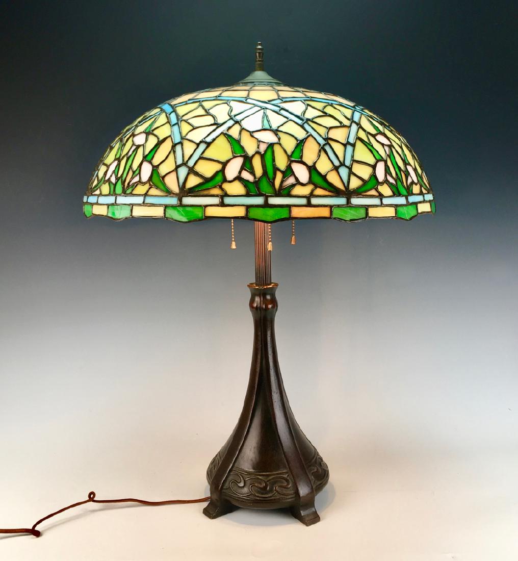 Antique Leaded Lamp with Morning Glories (1 of 7)