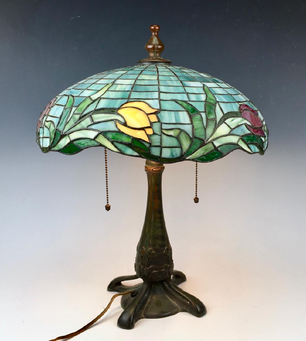 Leaded Lamp with Red & Yellow Tulips (1 of 3)