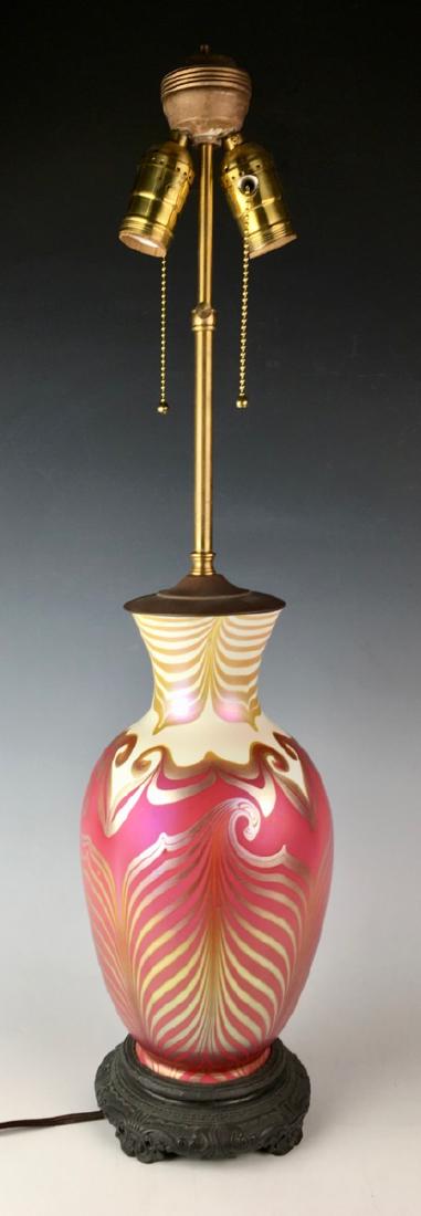 Rare Steuben Aurene Pink Calcite Feathered Lamp (1 of 4)