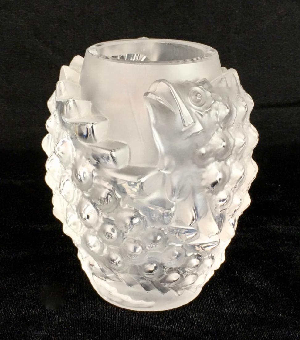 Lalique "Martigues" Swimming Fish Vase: Circa 1955, Cristal Lalique, a Mark Lalique post war design, signed on bottom with acid block lettering "R. Lalique", very good condition, 5.125" height