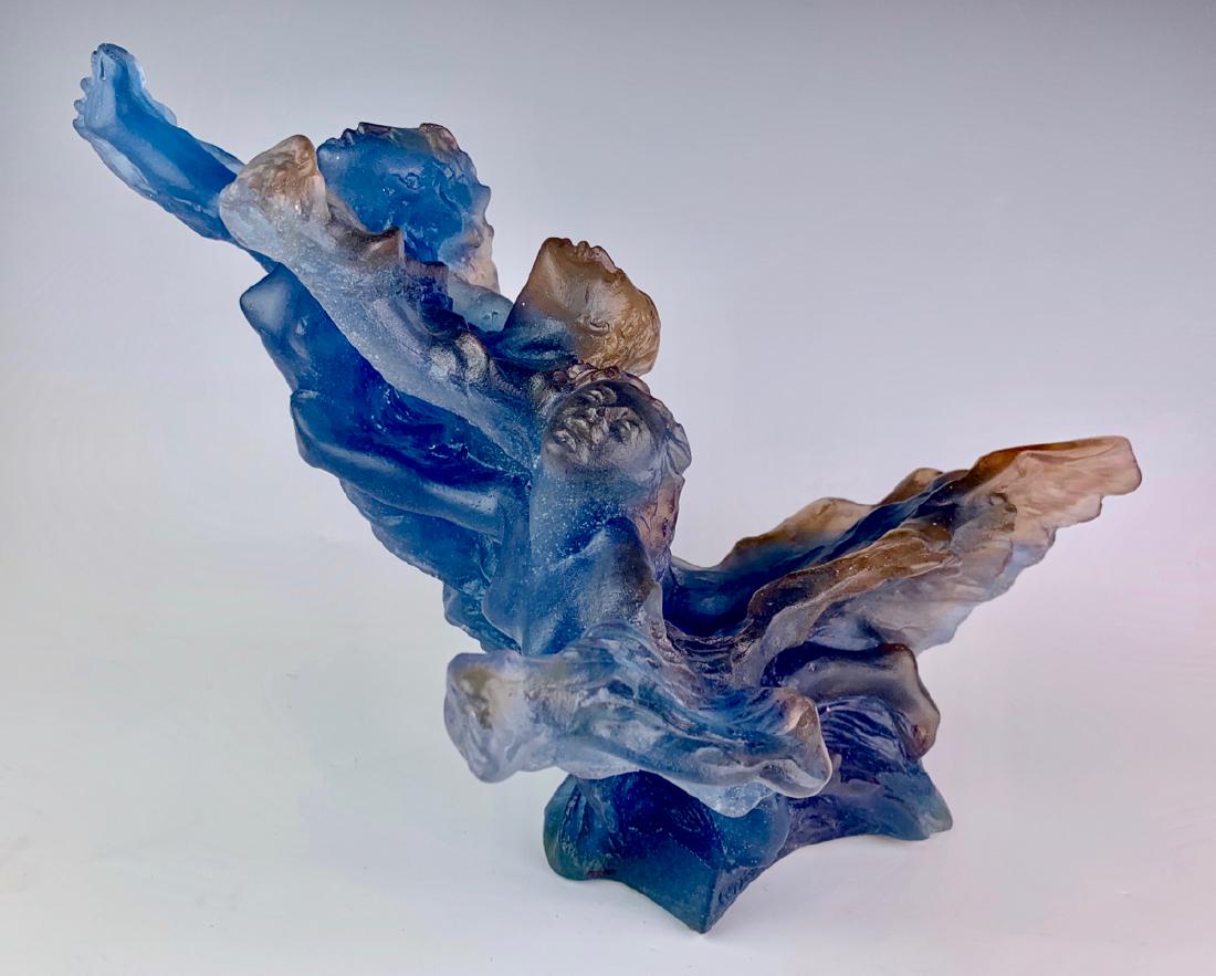 Daum Pate de Verre "Cloud" by Marie Savigny: 3 ladies emerging from a cloud, French title "Nuee", comes with signatures "Savigny", also papers and guarantee, Marie Savigny was born in Mantes-la-Jolie in 1960, studied in Paris at teh Ecole Nation