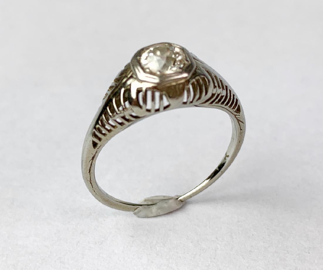 Mine Cut Diamond 14k White Gold Ring: Edwardian style ring with mine cut diamond, approximately 35-40pts of diamonds, good condition, approximate weight 2 grams **In-house shipping available upon request. Please inquire.**