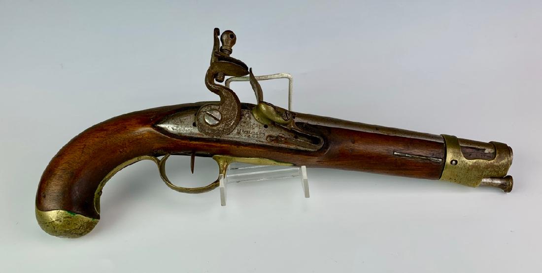 Flint Lock Pistol Signed H. Schaller: Early 19th century, marked shield with letter F "H. Schaller 3", good condition, 14.5" length