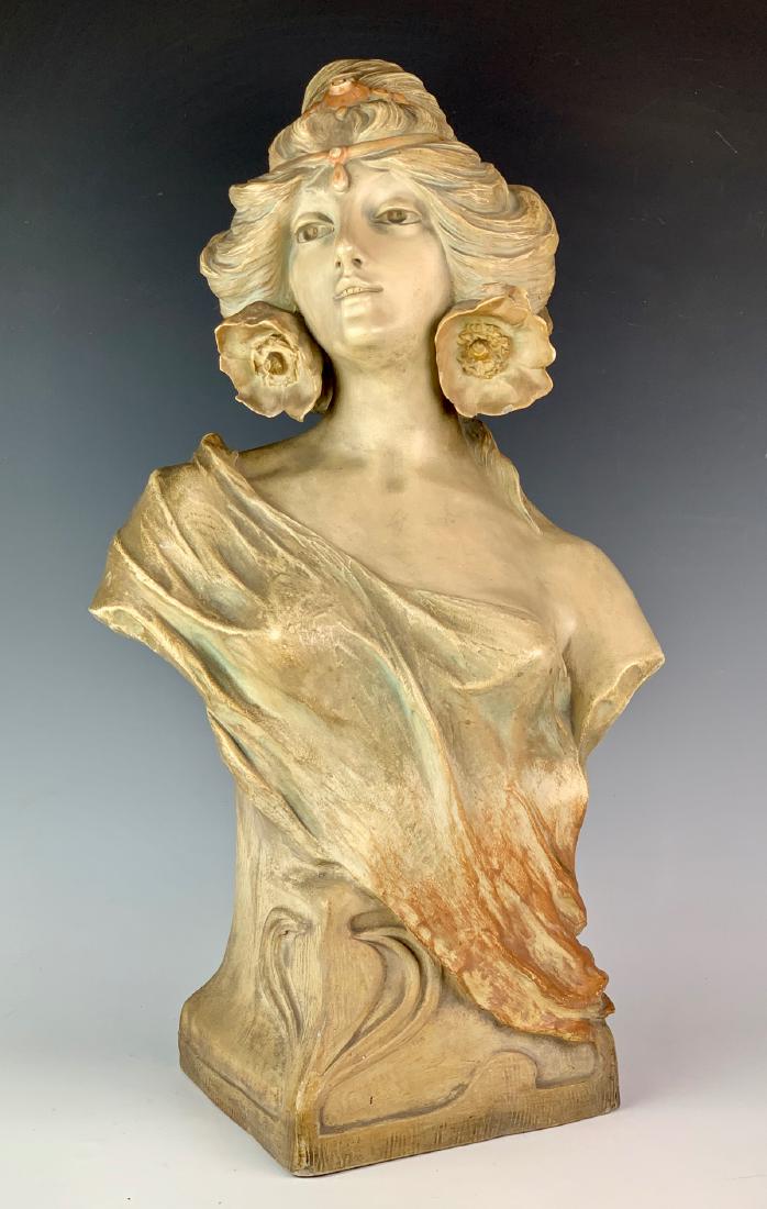 Art Nouveau Bust of Pretty Ldy by August Otto: Circa 1900, made of terracotta , signed "Aug:Otto", August Otto is a listed Amphora JM sculptor, very good condition, 23" height