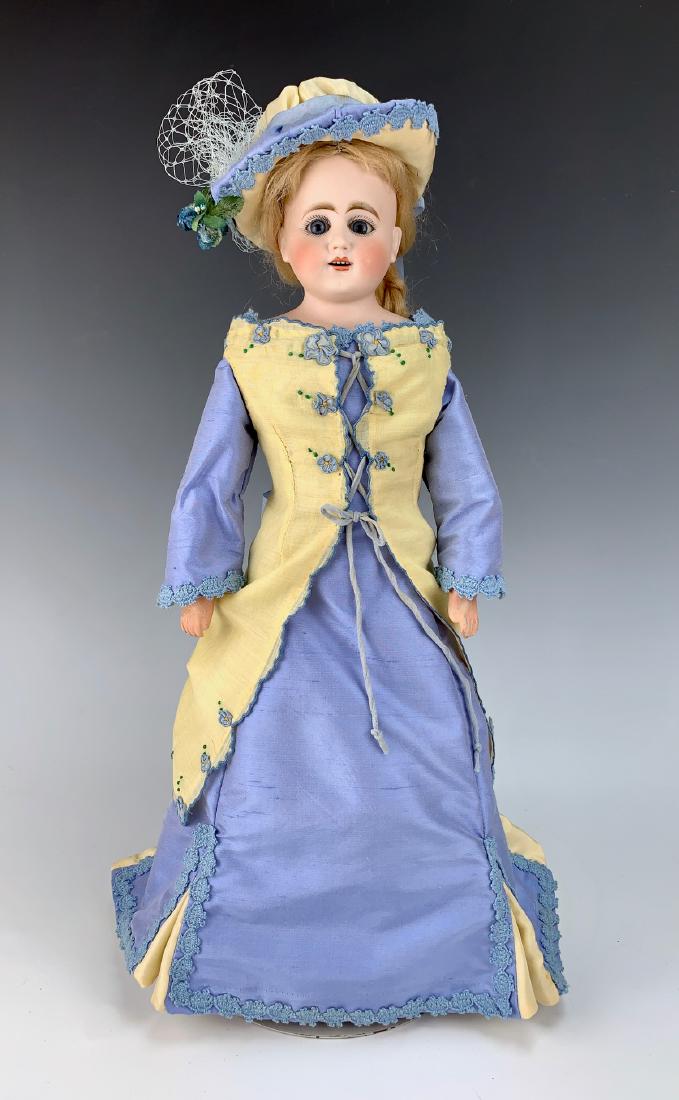 Alt Beck & Gottschalk Bisque Shoulder Head C. 1880: German, blue sleep glass eyes, open mouth with molded teeth, marked "3095", leather rivet-jointed body with composition forearms, all clothing made with new fabric, very good condition, 16"
