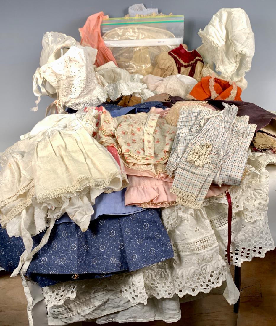 35Pcs. Mostly Antique Some & Vintage Doll Clothing: Including antique hoop, fair to good condition