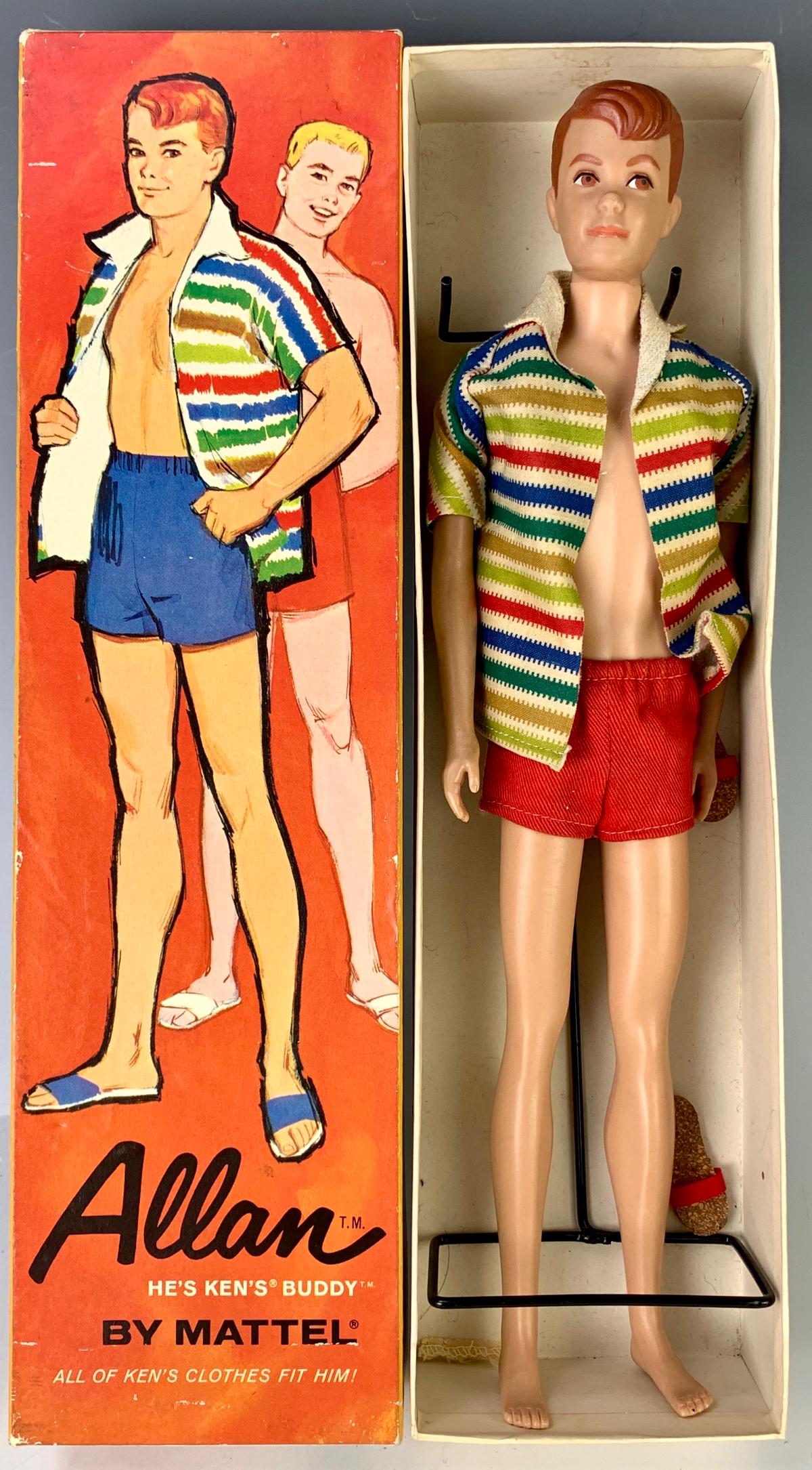 "Allan" by Mattel: C. 1963, in box with stand, original trunks, very good condition