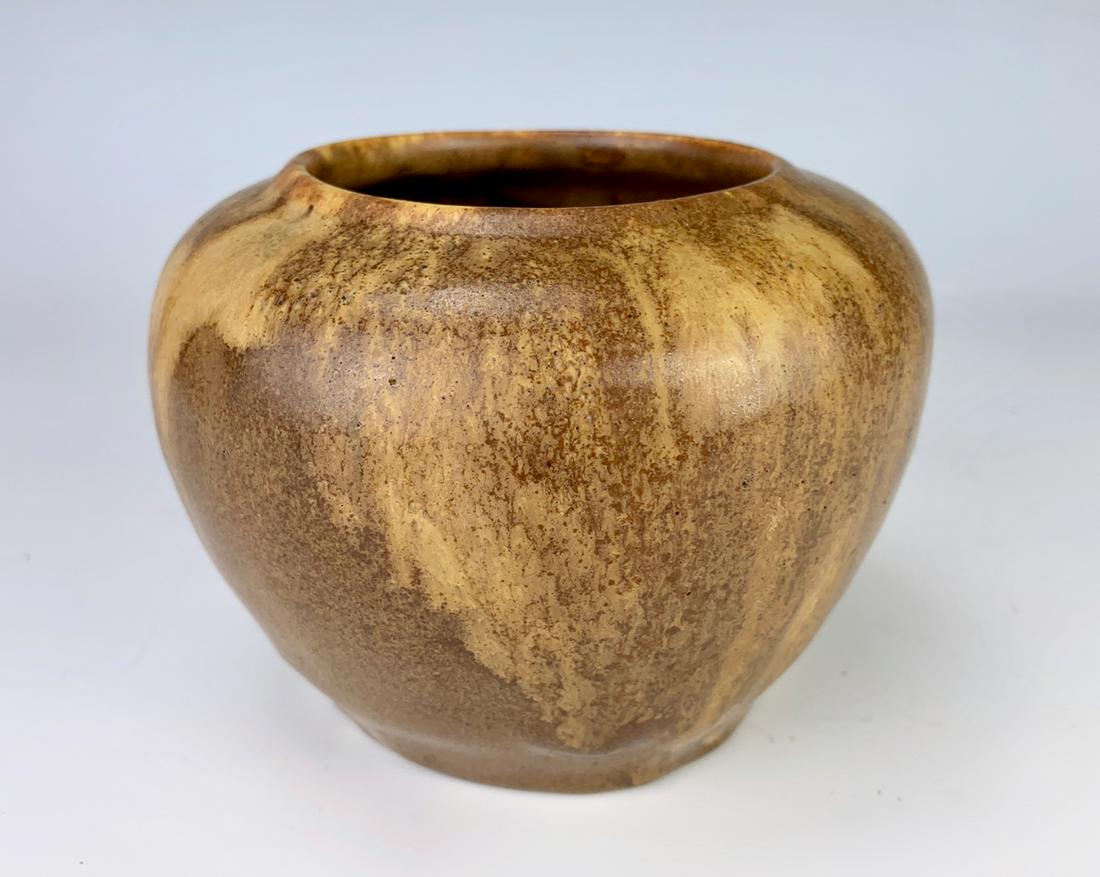 Rare Pewabic Pottery Vase: Showing a copper metallic glaze, marked on bottom (illegible), very good condition, 4" x 5"