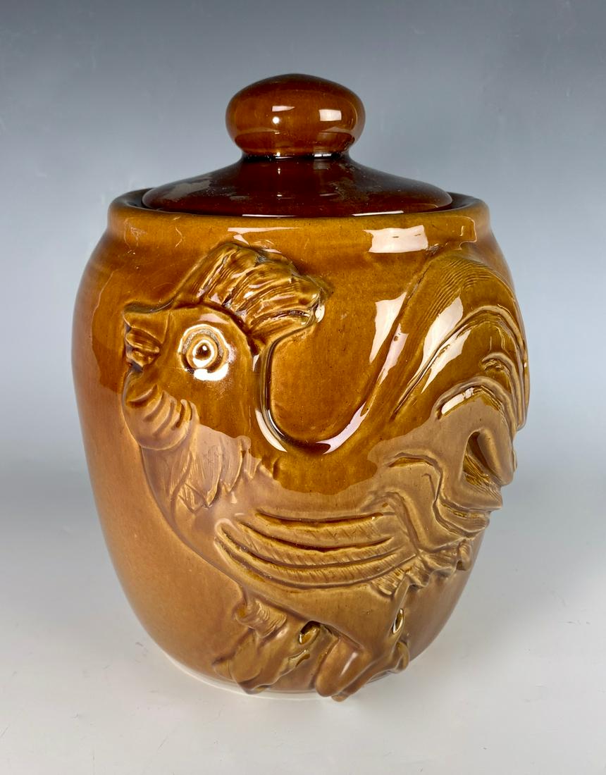 University of North Dakota Rooster Jar: Marked with University of North Dakota Grand Forks N.D., made at school of mines, artist signed "Helen Nelson", good condition, 8.5" height