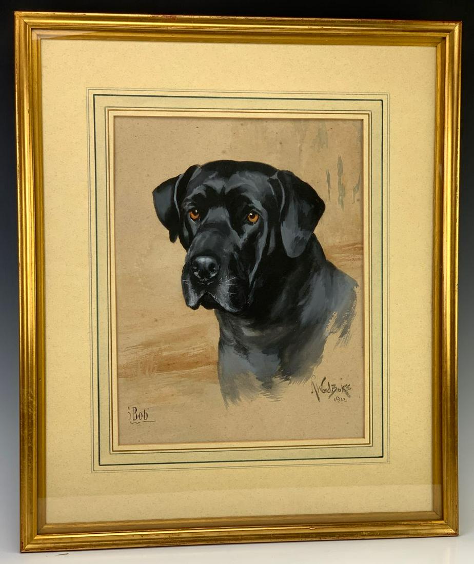 Reuben Ward Binks(1880-1950) "Bob" Black Labrador: Dated 1922, gouache on paper, signed on lower left, wonderful dog painting by well listed artist, very good condition, 15" x 11.5", 24.5" x 20.5" with frame