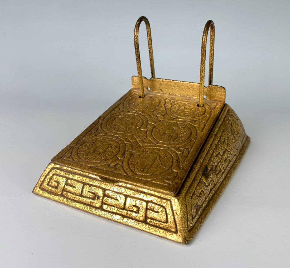 Tiffany Studios "Zodiac" Note Calendar: Signed "Tiffany Studios, New York, 1093", very good condition, 4.75" x 5.75" x 4"
