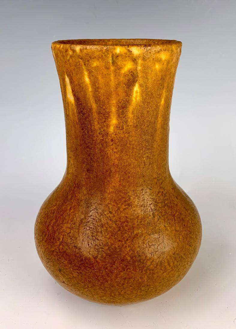 Grueby Pottery Vase: Grueby Faience Company, glazed earthenware, indistinctly impressed "Grueby Pottery Boston, USA" in a circle, good condition, 7.25" x 5"