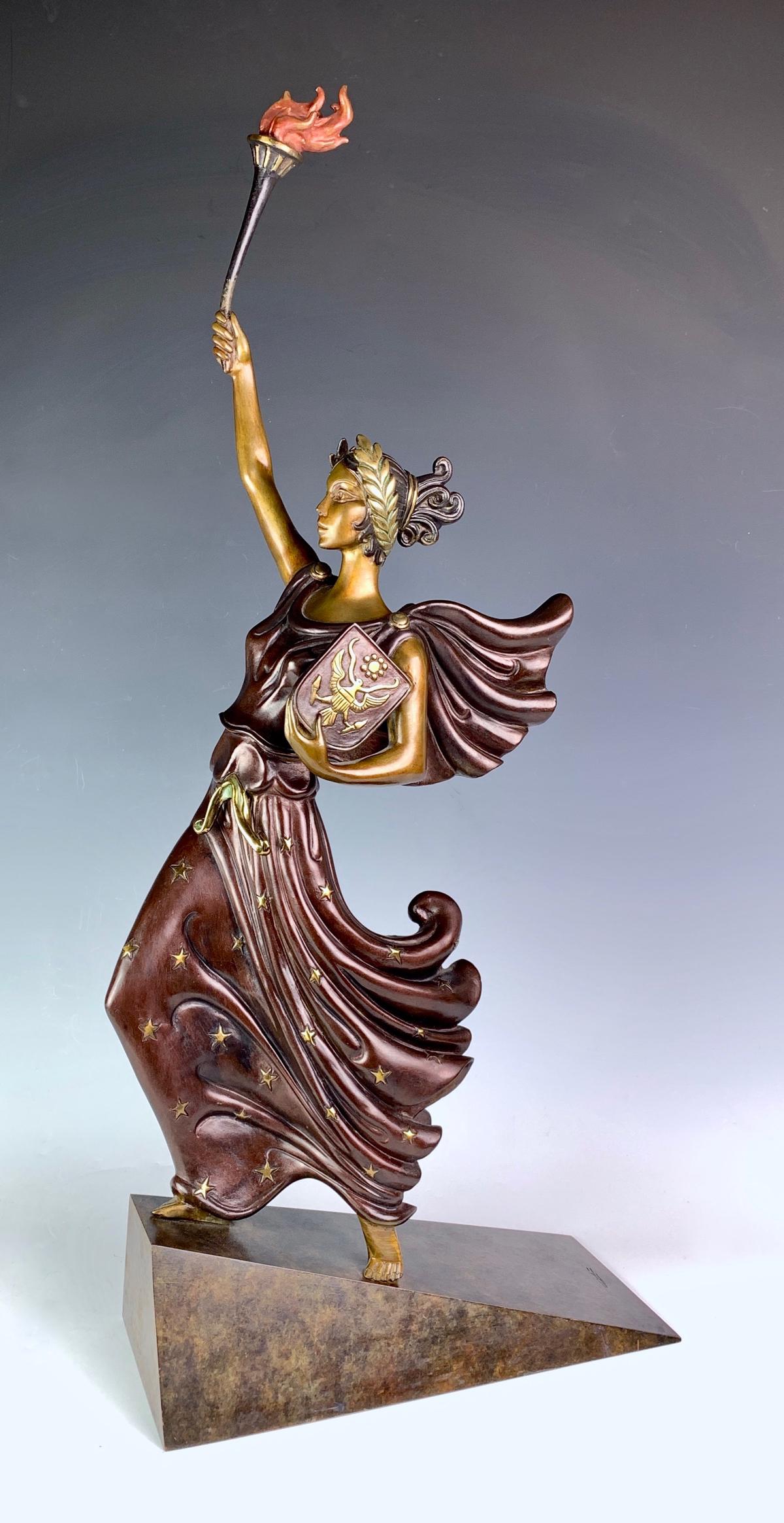 Erte (Romain De Tirtoff (1892-1990) "Liberte": Dated 1984, bronze sculpture with patina, incised signature on top of base, stamped, dated and numbered 53/500 on the side of the base, published by Fine Art Acquisitions, New York, good condition, 28