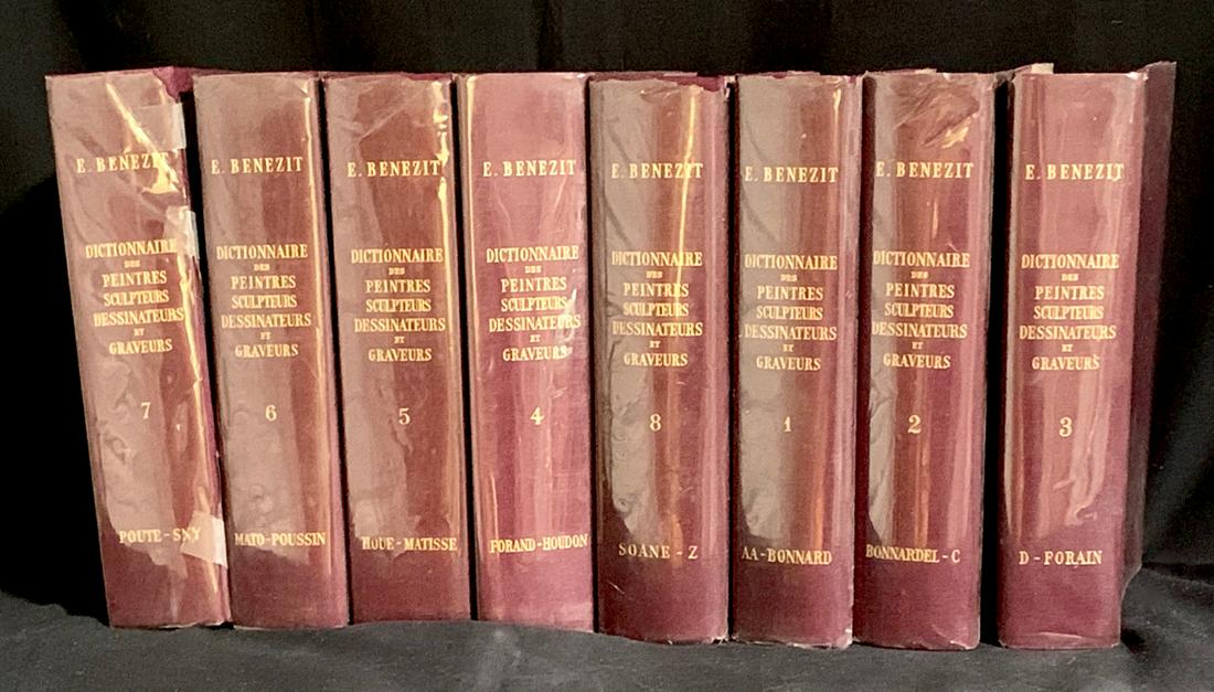 8 Vol Complete Set E. Benezit Art Reference Books: Dictionare Critique de Document Aire, 8 volume set, published by Grund 1966, French edition greatest art reference books known as the "bible" of the art world, 9.5" x 6"