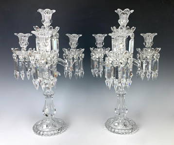 Pair French Baccarat Crystal Candelabra