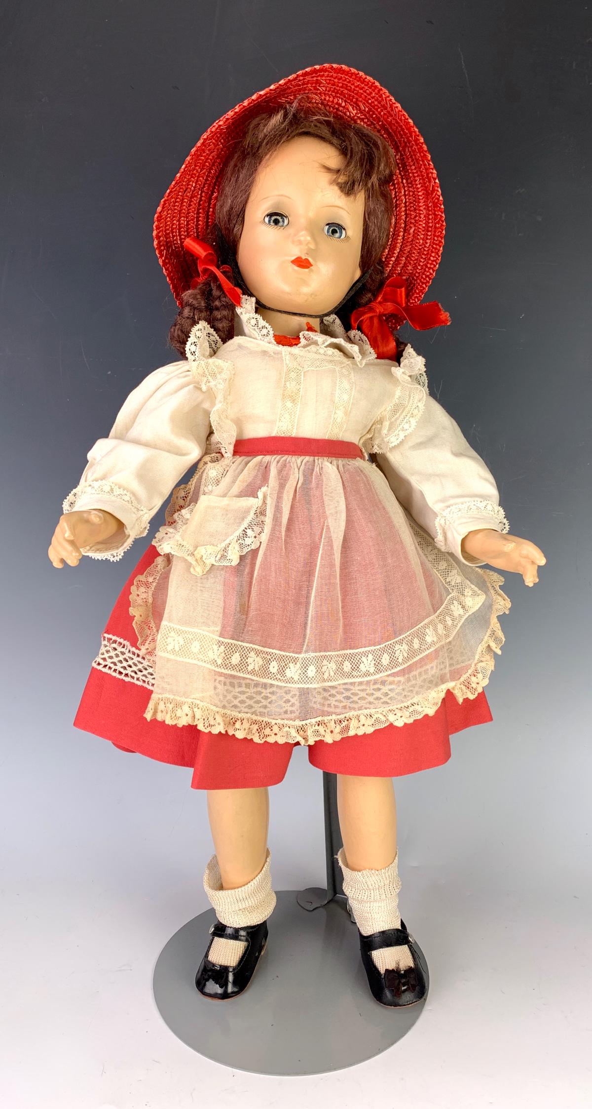 Madame Alexander "Margaret O'Brien": Composition doll, swivel head, 5 piece child body, original clothing, very good condition, minor rough spot on forehead, 21" height *Private collection of a Los Angeles collector.
