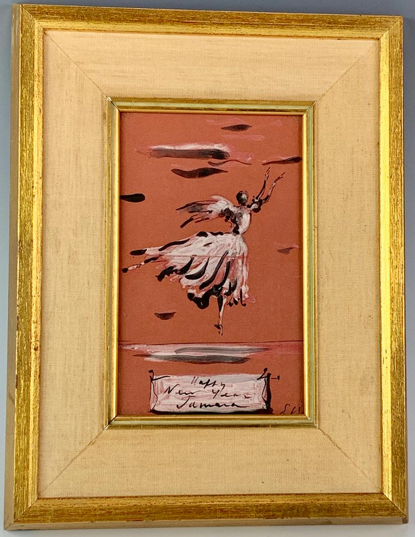 Eugene Berman (Russian 1899-1972) Costume Design: Berman, Eugene Gustavovitch (Russian/American 1899-1972), "Happy New Year Tamara", personal drawing / watercolor of a ballerina, signed "To Tamara Toumanova" with initials "E.B.", good condition, 7" x
