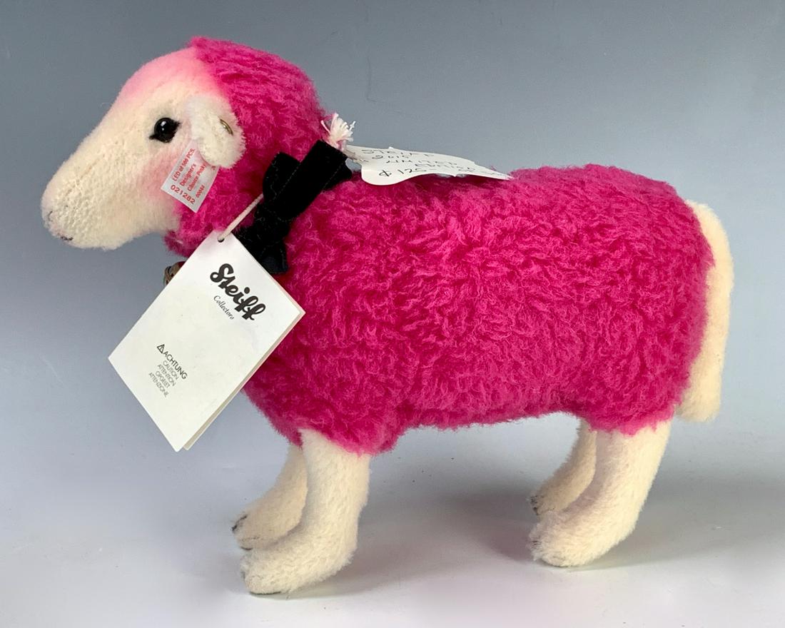 Steiff Pinky Lamb 2015 Limited Edition: Nice Steiff toy lamb with pink colored woolen coat, 2015 limited edition of 500, has original box and all papers, like new condition, 8.5" height *Private collection of a Los Angeles collector.