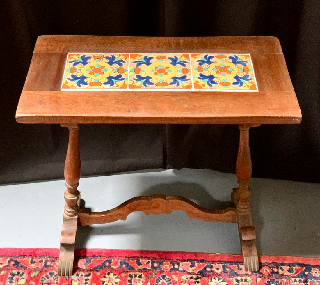 D&M Vintage Tile Top Hall Entry Table: D&M Tile Co. Los Angeles CA (1928-1939), an unusual style hall entry table with 6" x 6" tiles set in wood base, great form and design, good condition, 24.5" x 26"