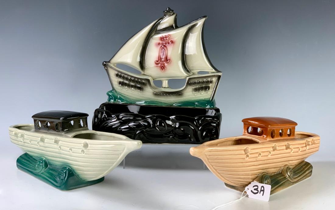 3pcs of American Art Pottery Boats: 3 American art pottery boats, good condition, 16" length
