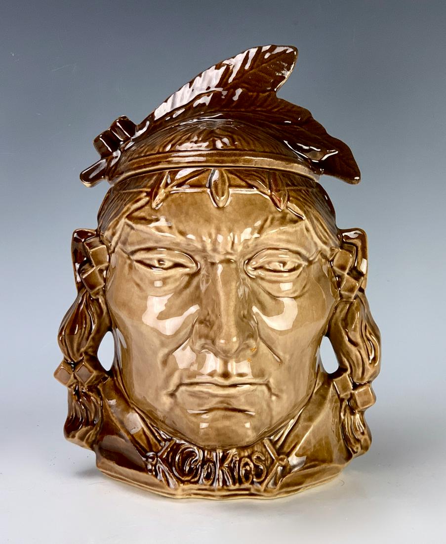 "Dark Indian" McCoy Cookie Jar: Rare form of Indian, hard to find by McCoy, good condition, 10" tallest