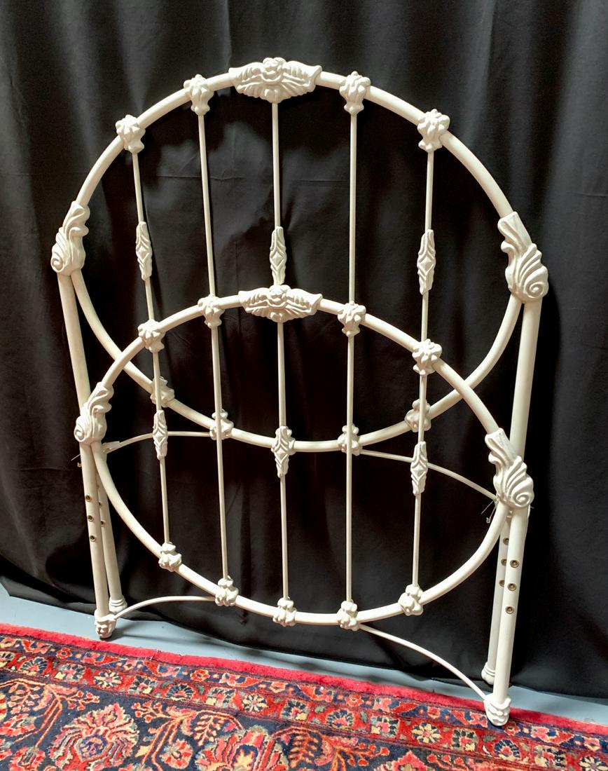 Victorian Cast Iron Ornate Single Bed: Painted white, comes with spring frame, very good condition, 50" x 39"