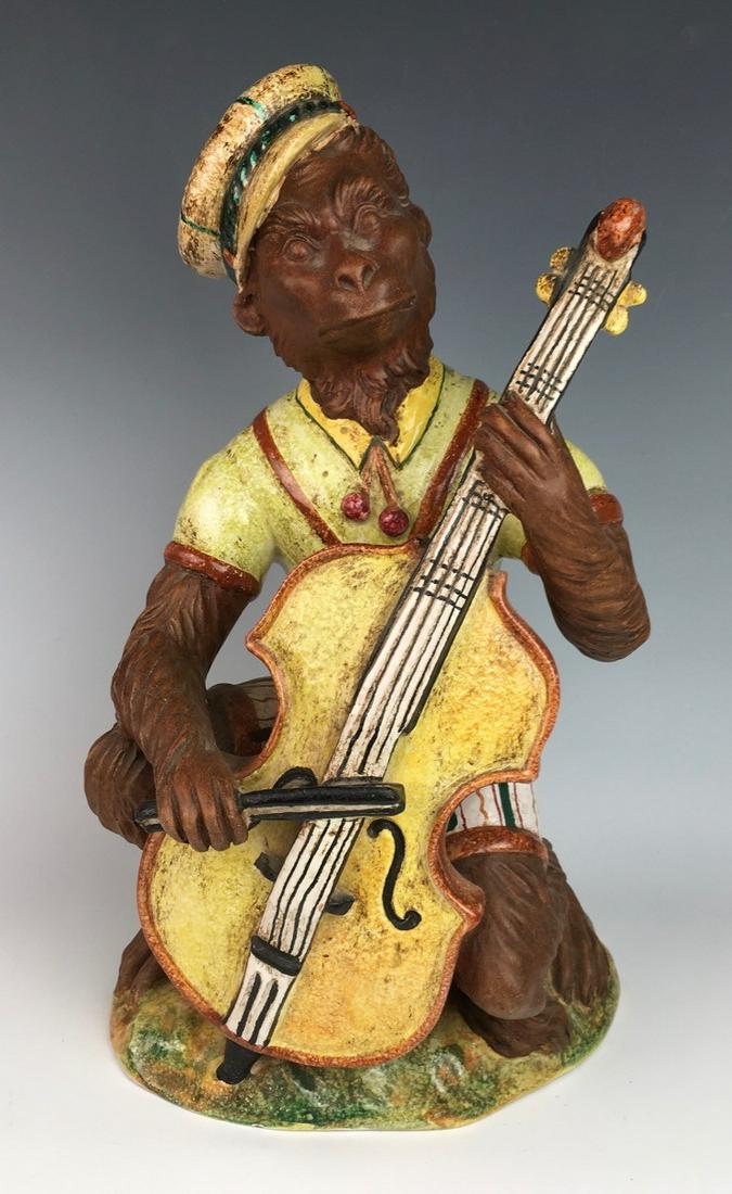Amusing Ceramic Monkey Playing the Fiddle: Marked "Made in Italy A10 N. 1006 G.F.T." very good condition, 14" height