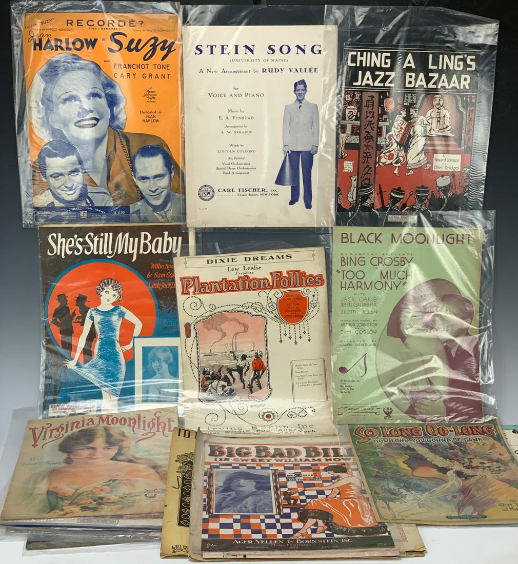 Vintage Sheet Music 25 Pieces: Most from silent screen era, many with plastic sleeves, all from a Hollywood collector, most in good condition with a few not so good condition